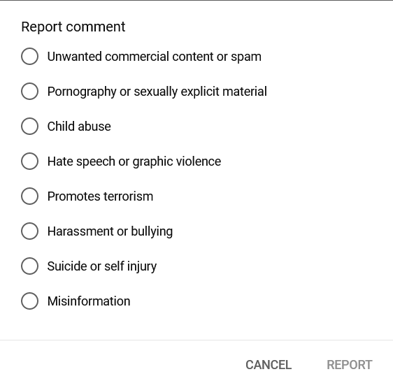 youtube report comment