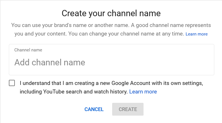 youtube create your channel name