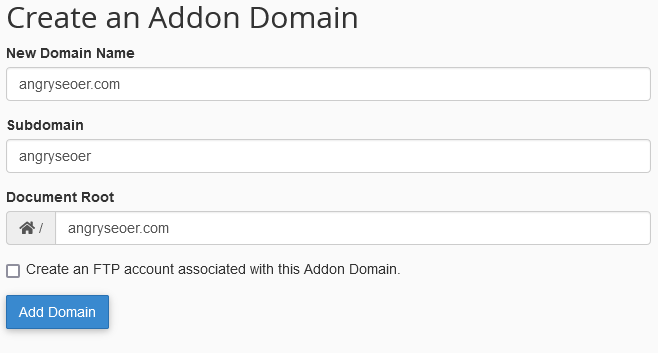 creating addon domain